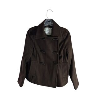 Old Navy Wool Blend Double Breasted Peacoat Chocolate Brown XS